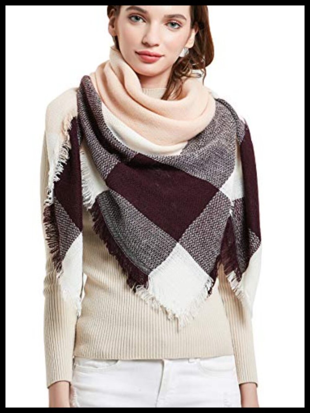 Wool Plaid Square Blanket Scarf Winter Shawl Large Wrap